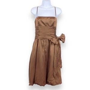 MAXAZRIA COLLECTION Chocolate Pintuck Bubble Hem Strapless Side Bow Dress  S